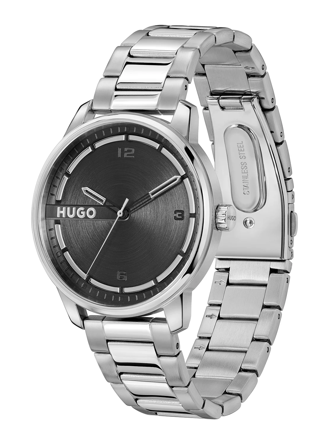 Premium Analog Quartz Wristwatch with Stainless Steel Band for Men (Black Case, 42mm) xlzuf