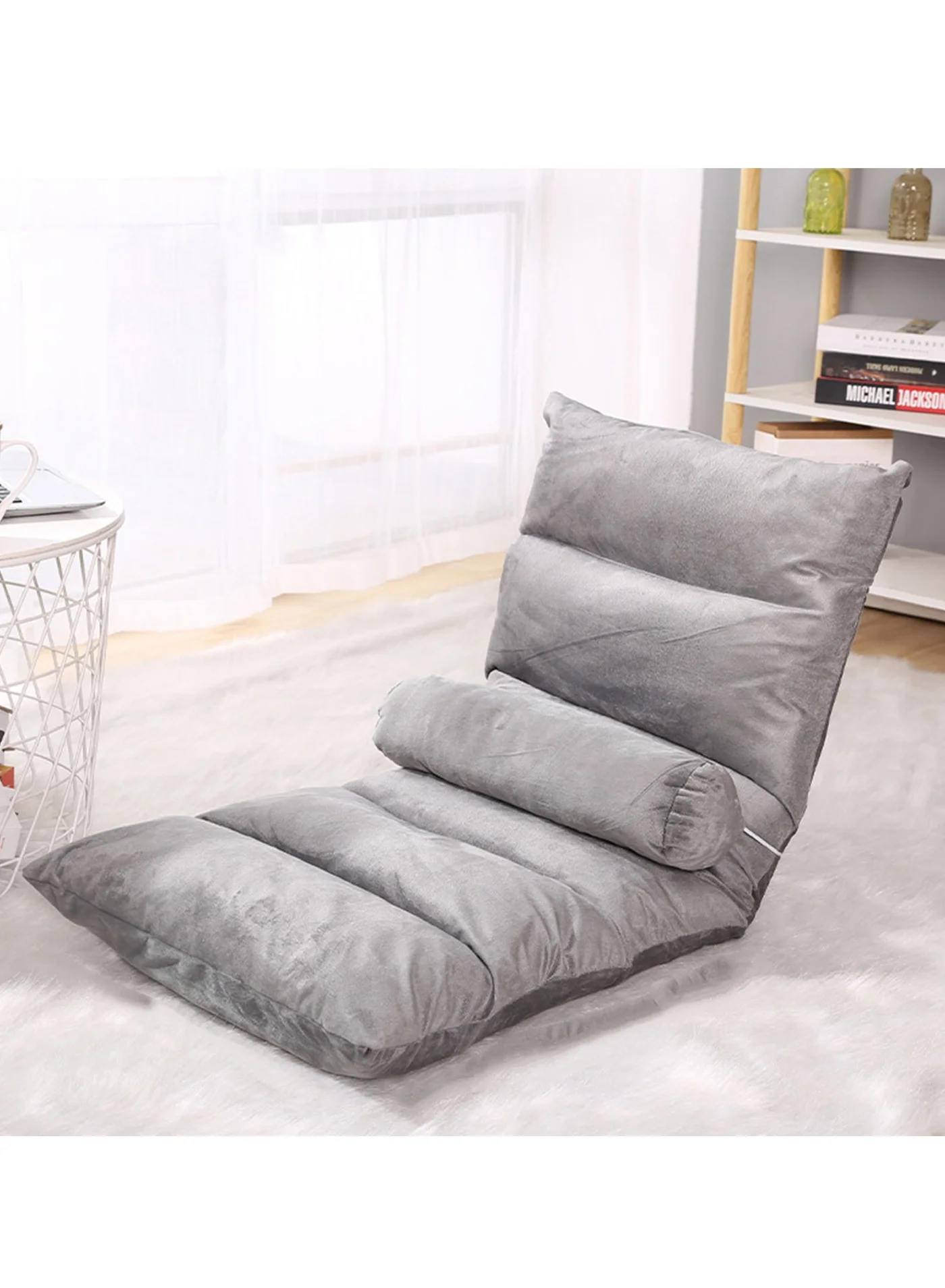 Arabest Folding Lazy Sofa Floor Chair with Adjustable Back Support for Gaming and Leisure (Grey, 110 cm) 3a3xs