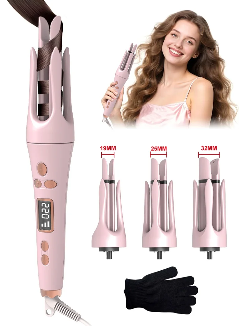 BESTIS 3-in-1 Automatic Rotating Curling Iron with Interchangeable Barrels (19mm, 25mm, 32mm) Professional Hair Styling Tool for All Hair Types z74ba