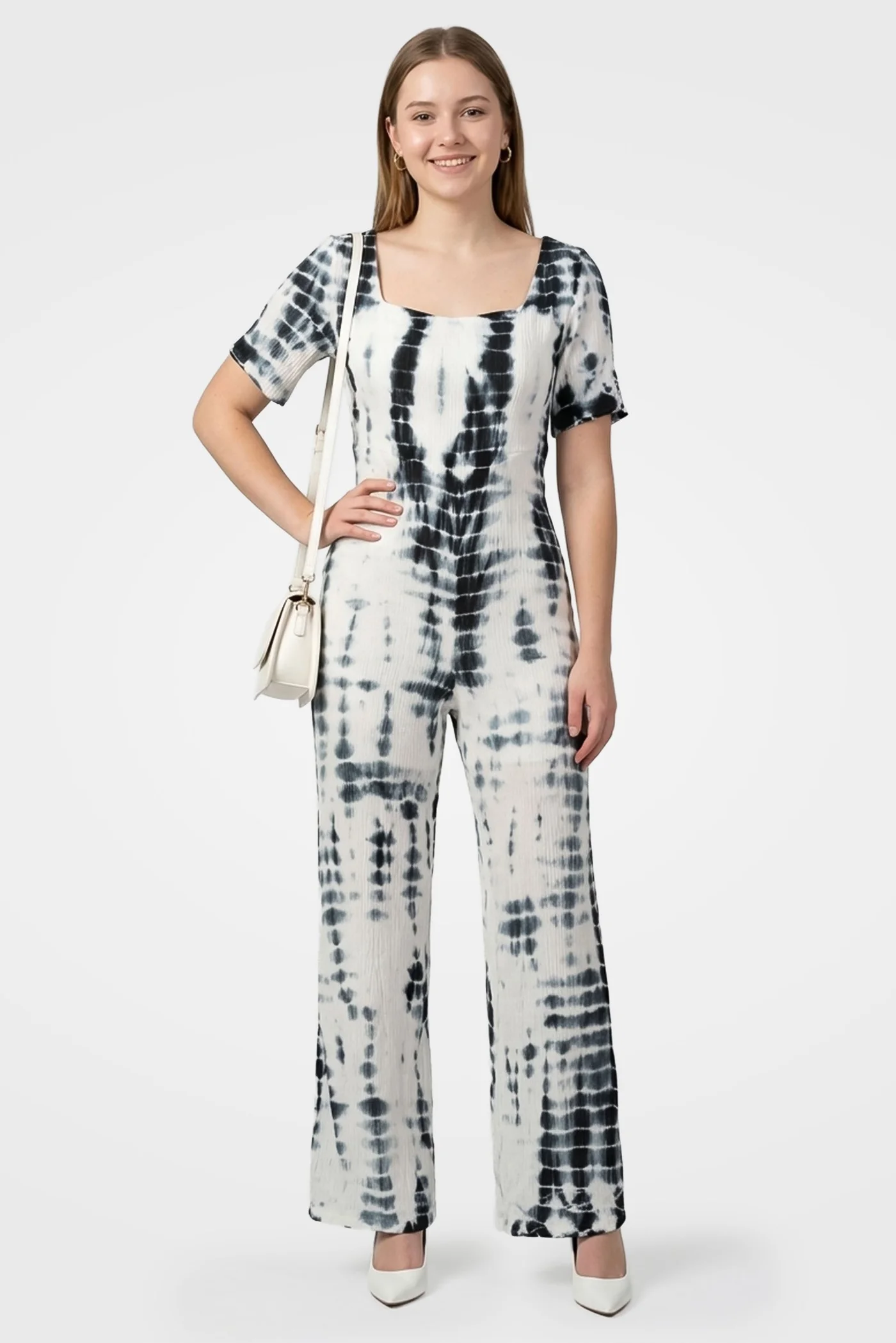 Epiphany Women Tie-Dye Short Sleeve Jumpsuit Premium Casual Summer Romper (Multicolor, Medium) 4ccvp