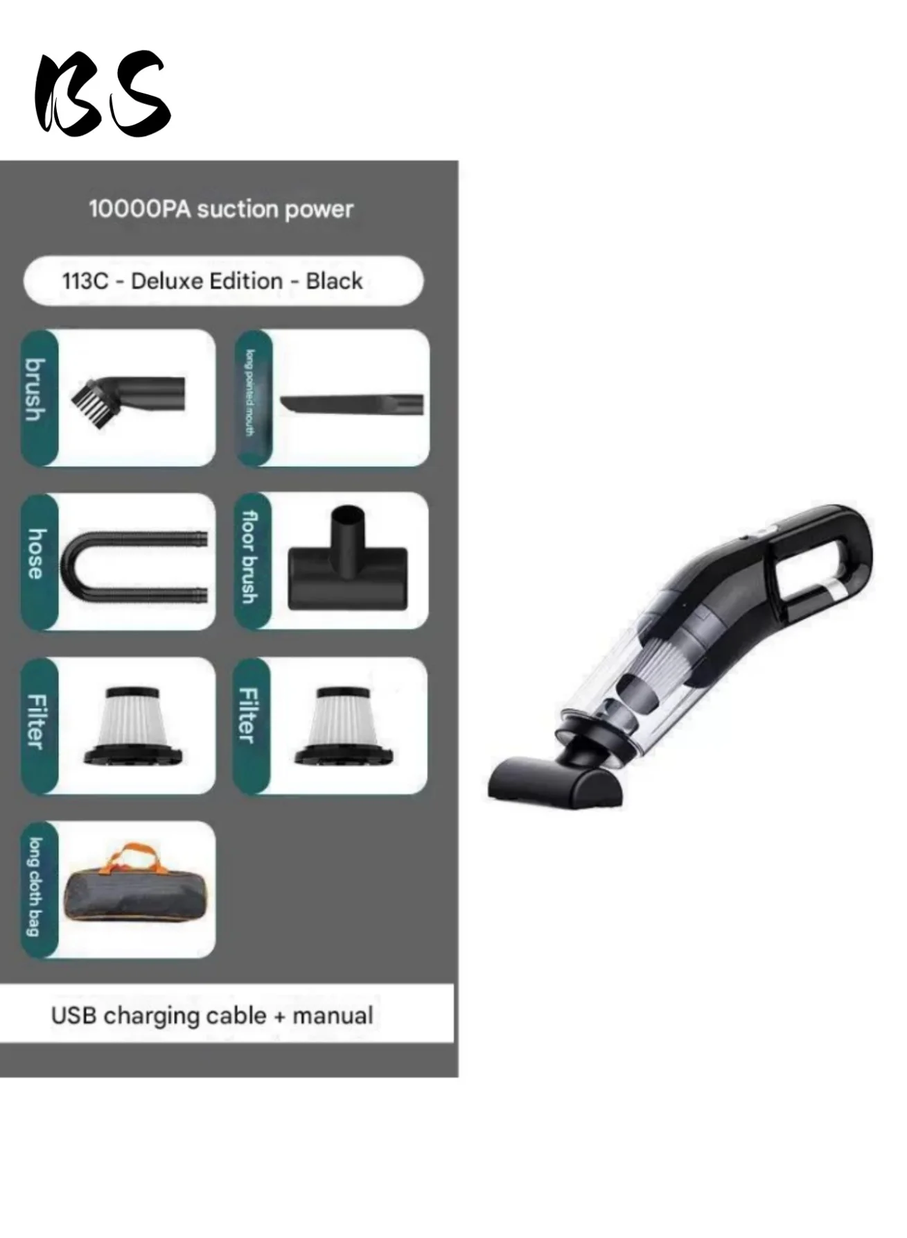 BS Handheld Cordless Vacuum Cleaner High Power 120W Portable Suction Device for Car and Home (120W) q9wz7