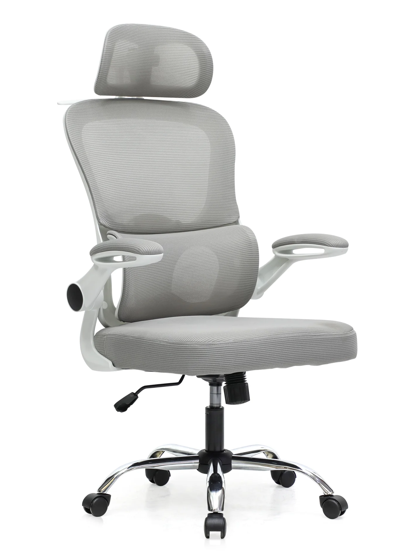 Ergonomic Mesh Office Chair with Lumbar Support and Adjustable Headrest (Grey and White, Standard Size) z11sb