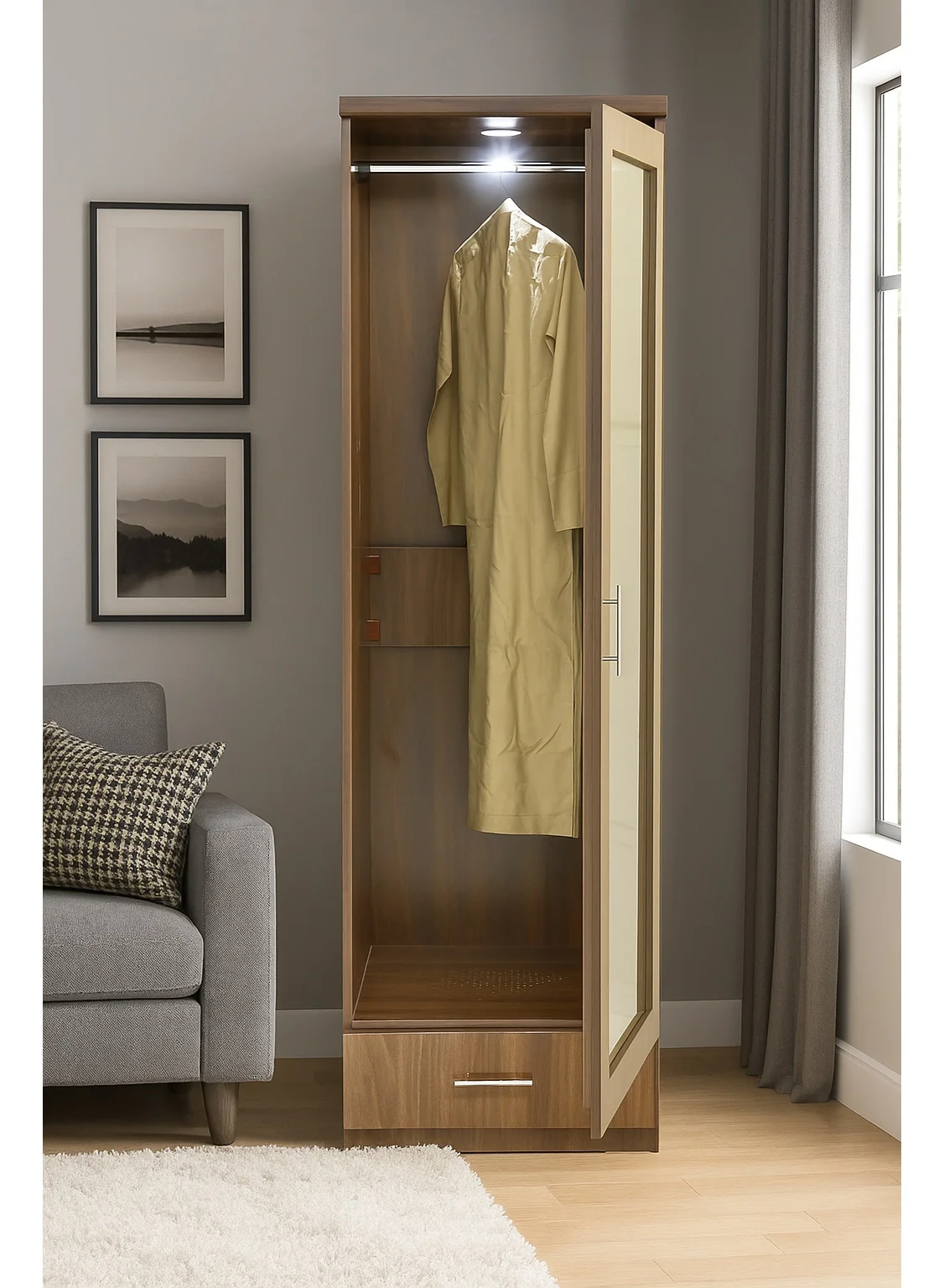 AFT Modern Bakhoor Wardrobe with LED Lighting and Fragrance Ventilation System (Dark Oak, Size S) 8363w