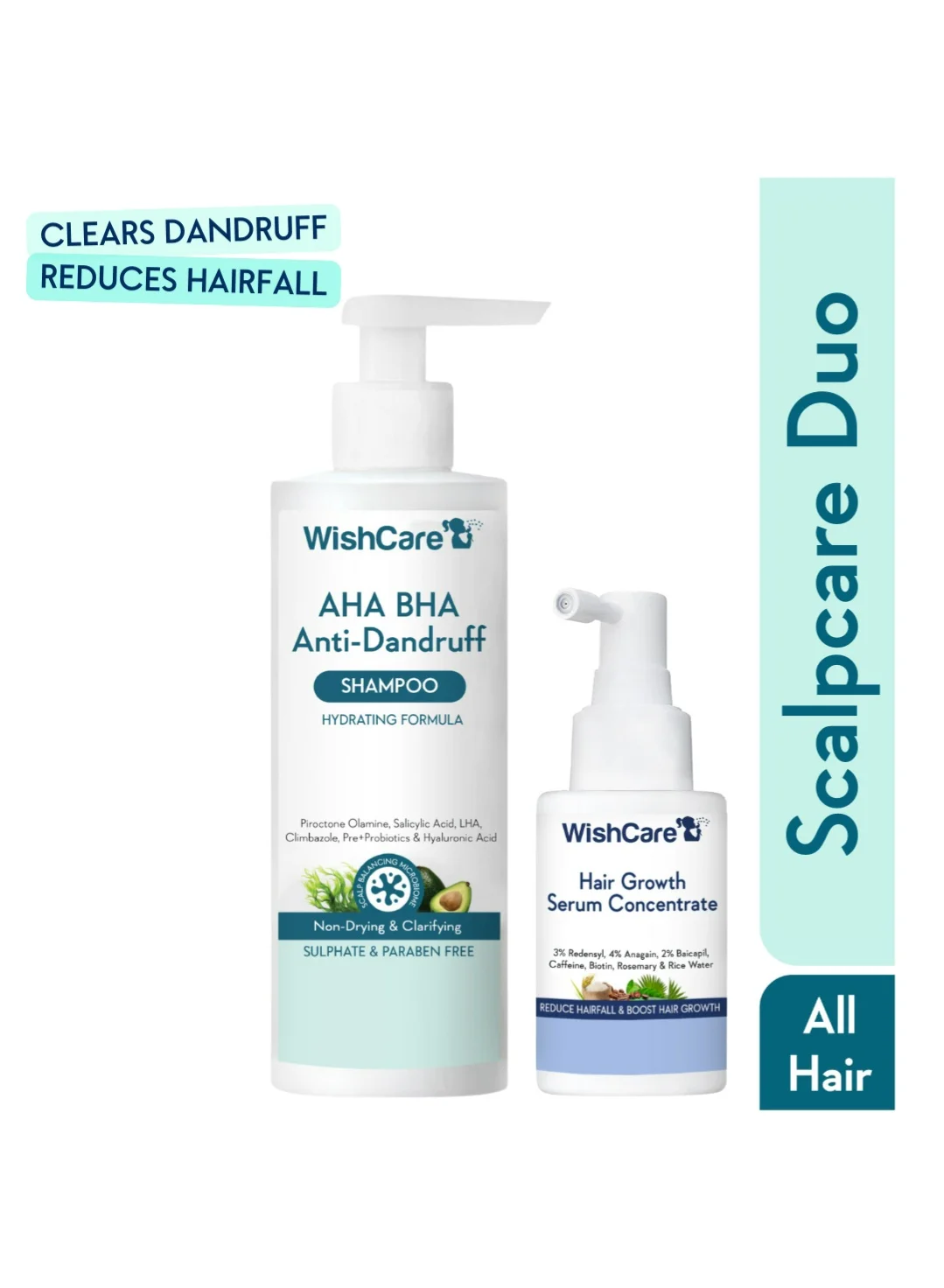 WishCare Hair Growth Serum and Anti-Dandruff Shampoo Set (250 mL Shampoo, 30 mL Serum) for Men and Women v2gwd
