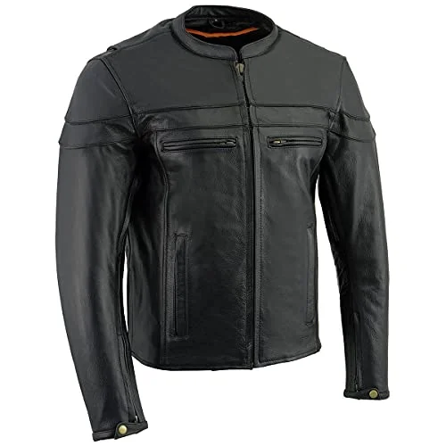 Premium Leather Motorcycle Crossover Jacket with Reflective Piping for Men (Black, Large) ibctu