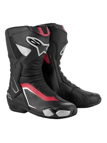 Premium Vented Motorcycle Racing Boots Advanced Ventilation Superior Grip Durable Design (Black/Silver/Red, 41) qnsm8