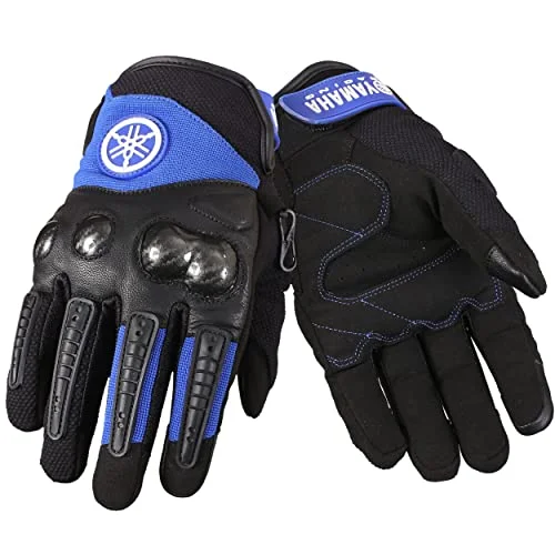 Premium Leather and Mesh Motorcycle Riding Gloves Breathable Protective Gear for Men (Blue, L) 7kyiq