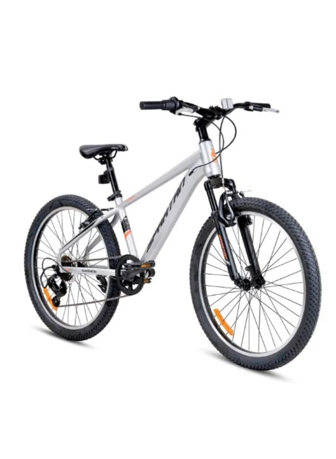 Spartan Caliber Mountain Bike (Satin Silver, 24-Inch Wheel) 18-Speed Lightweight Alloy Frame with Front Suspension for Off-Road Trails ym5j8