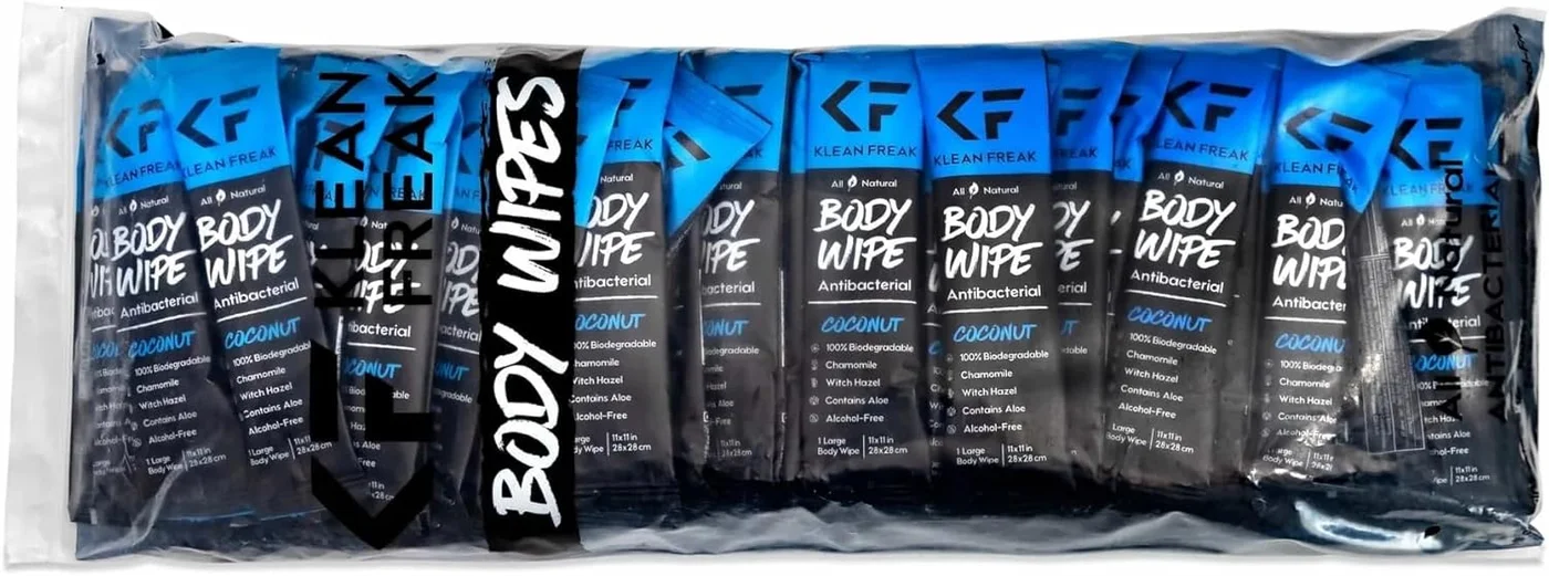 Klean Freak Body Wipes Refreshing Cleansing Towelettes for On-the-Go Use (Coconut, 100 Pack) 4i0si