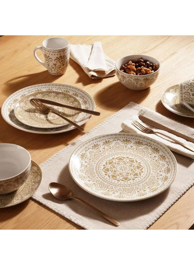 Pan Home Delvin 16-Piece Porcelain Dinner Set (Beige, 16-Piece) dh2dp