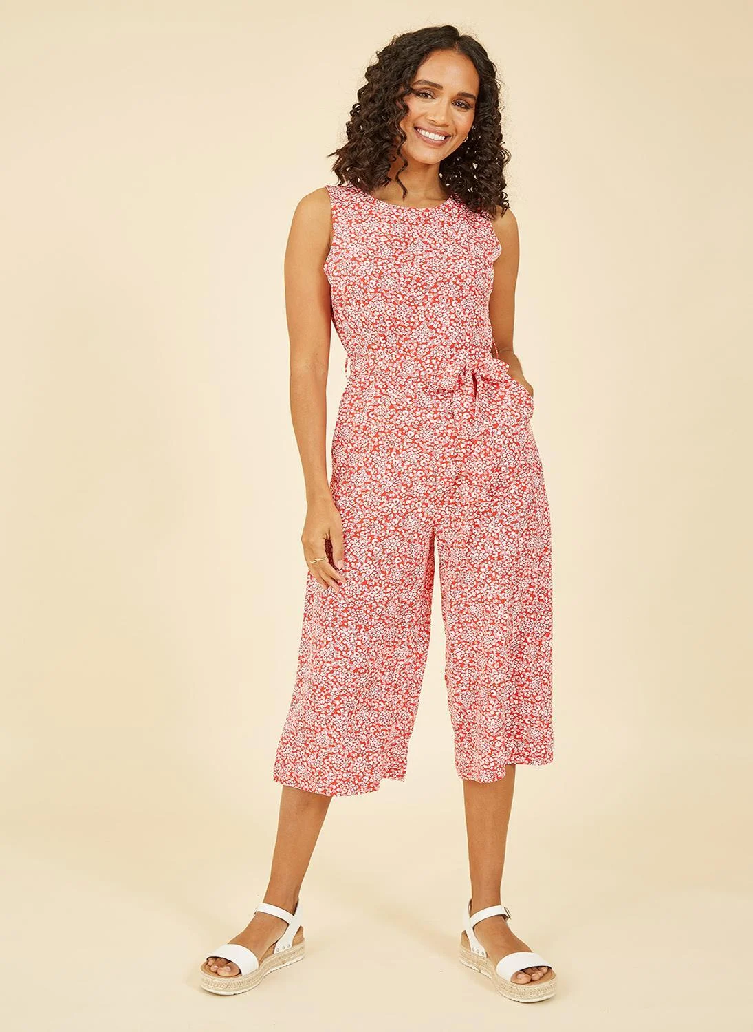 Mela London Ditsy Floral Print Culotte Jumpsuit Lightweight Summer Casual Wear for Women 3hfv2