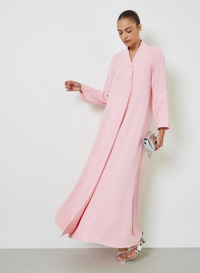 Amirah Pink Embroidered A-Line Jalabiya Premium Traditional Modest Dress for Women (One Size) owri6