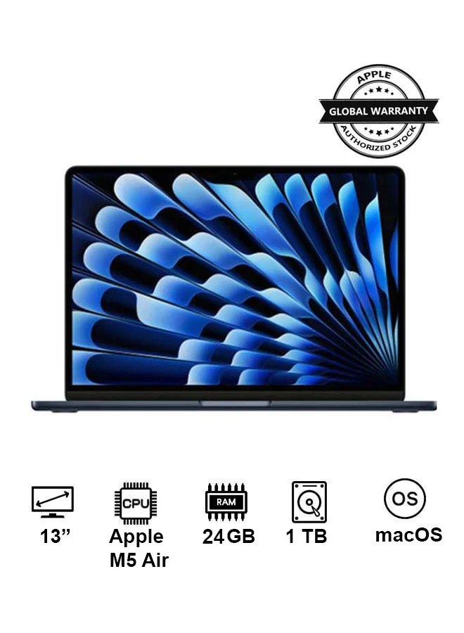 Premium Smart Laptop Air 13-Inch Display (24GB RAM, 1TB SSD, Midnight) High-Performance Professional Notebook International Version u37xb