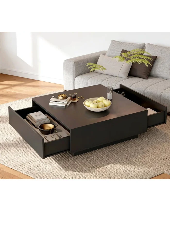 JCB CHIC Modern Square Coffee Table with 2 Soft-Close Drawers and Sturdy Base (Black, 90x90x35cm) pdt52