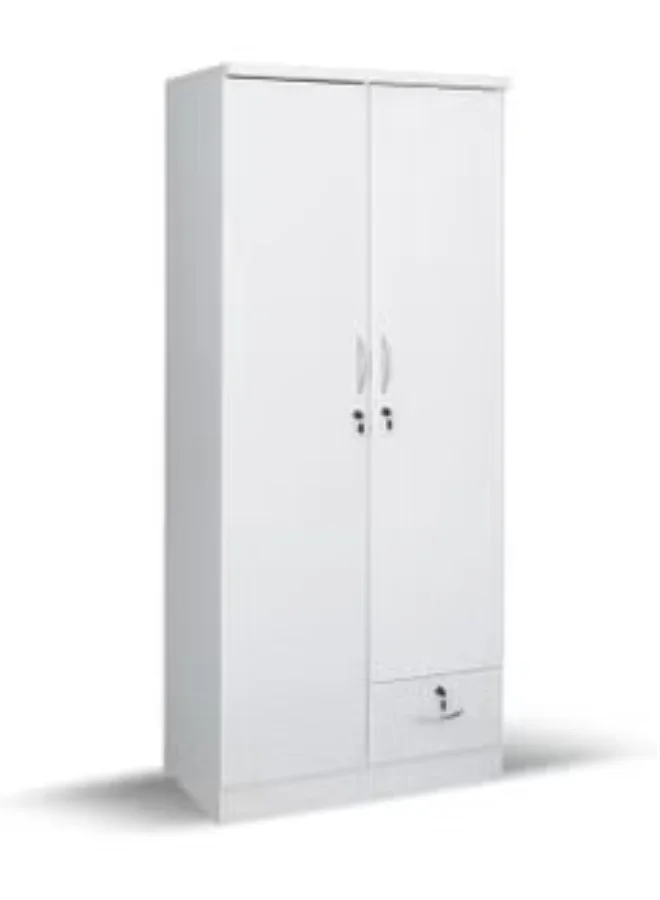 ALWASIT HOME 2 Door Wooden Wardrobe Cabinet with Lockable Drawer Premium Engineered Wood Storage Unit for Bedroom (180cm x 80cm x 50cm) iemd8