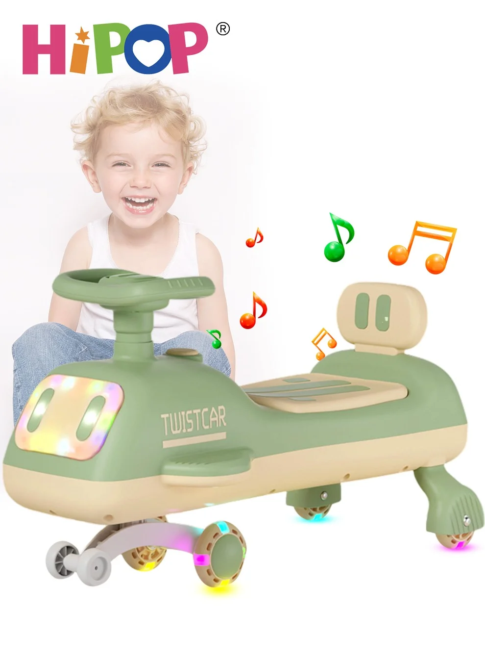 HIPOP Airplane Swing Car Ride-On Toy with Music and LED Lights (Silent Anti-Rollover Design, Kids) tthn6