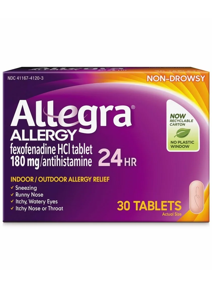 Fexofenadine Hydrochloride Allergy Relief Tablets (180 mg, 30 Count) 3v60x