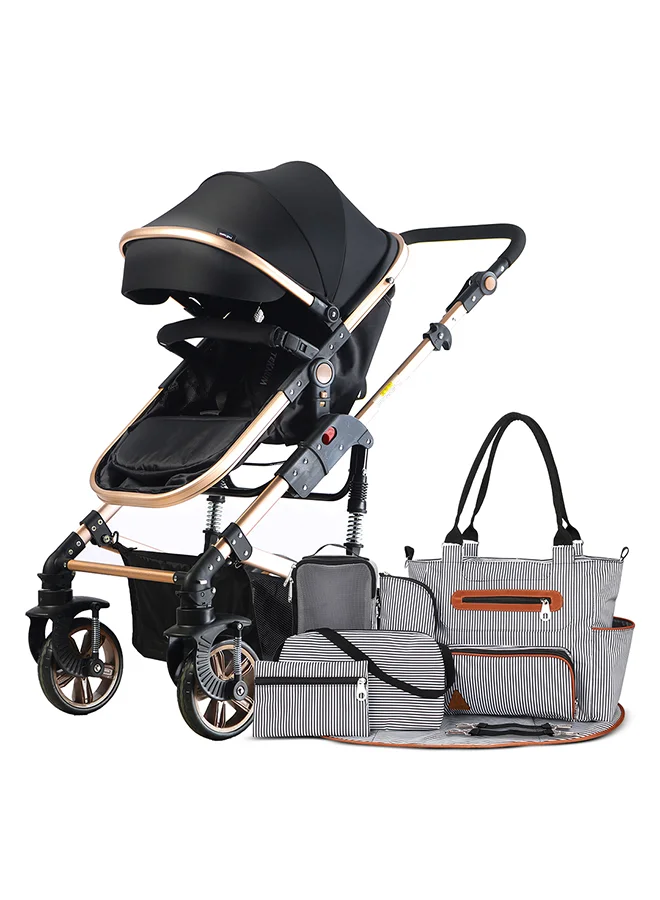 TEKNUM 3-in-1 Pram Stroller and Diaper Bag Set (Black, 18 kg Capacity) d5i0o