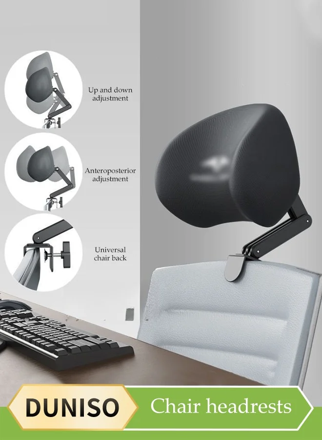 DUNISO Adjustable Ergonomic Office Chair Headrest Universal Height and Angle Support Pillow for Gaming Chairs and Car Seats (Black, 28cm x 18cm) 500h3