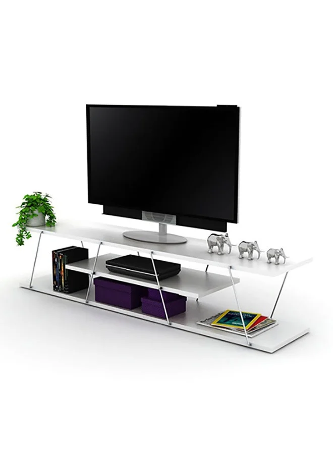 Home Canvas Tars Modern TV Stand Media Console Unit with Chrome Accents (White, 143cm x 32cm x 31cm) 5d0ij