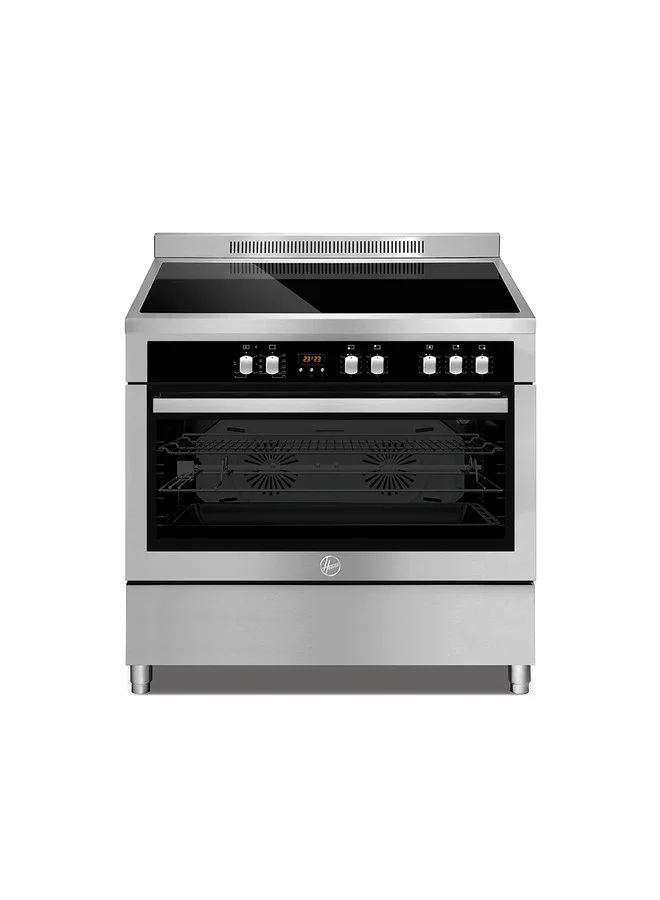 Premium Ceramic Electric Cooker 90x60cm 5 Cooking Zones with 100L Oven and Convection Fans (Silver) uqpcg
