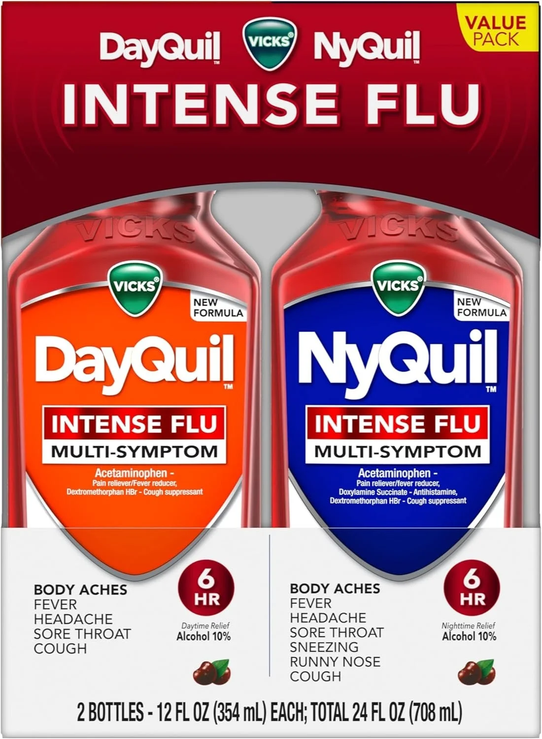 Vicks Multi-Symptom Flu Relief Liquid Set (Cherry Flavor, 354 mL) rt05d