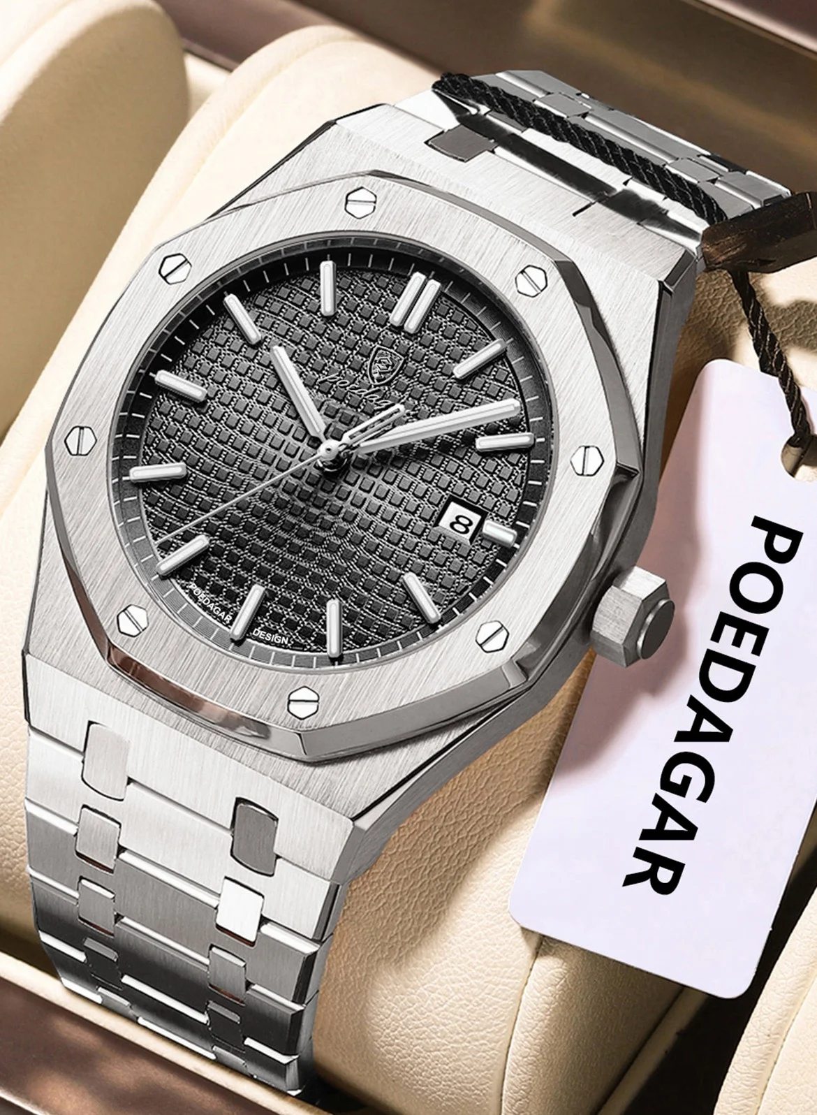 POEDAGAR Men's Quartz Wrist Watch Stainless Steel Waterproof Luminous Analog Timepiece for Men vdlc3
