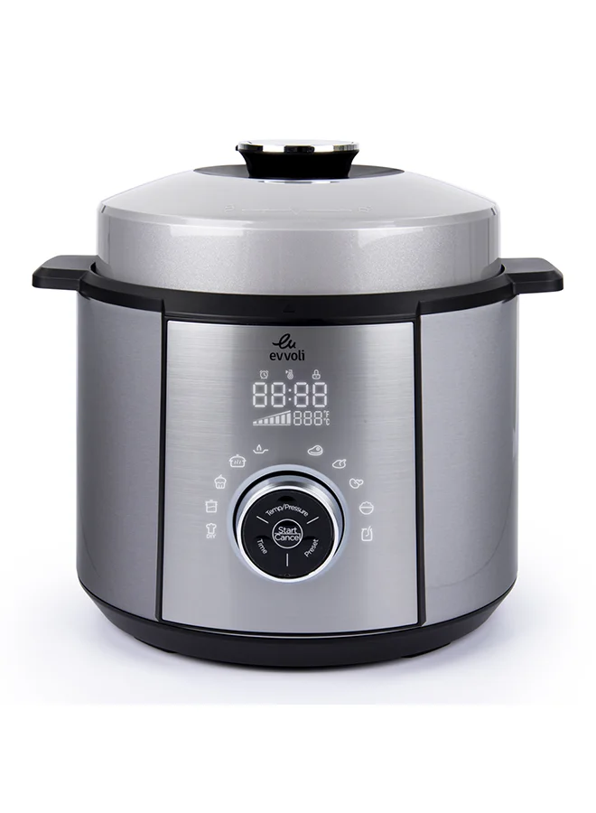 Evvoli 10-in-1 Programmable Pressure Cooker, 1100W Multi-Cooker with 15 Safety Modules (Silver, 5.5 L) vxe5b