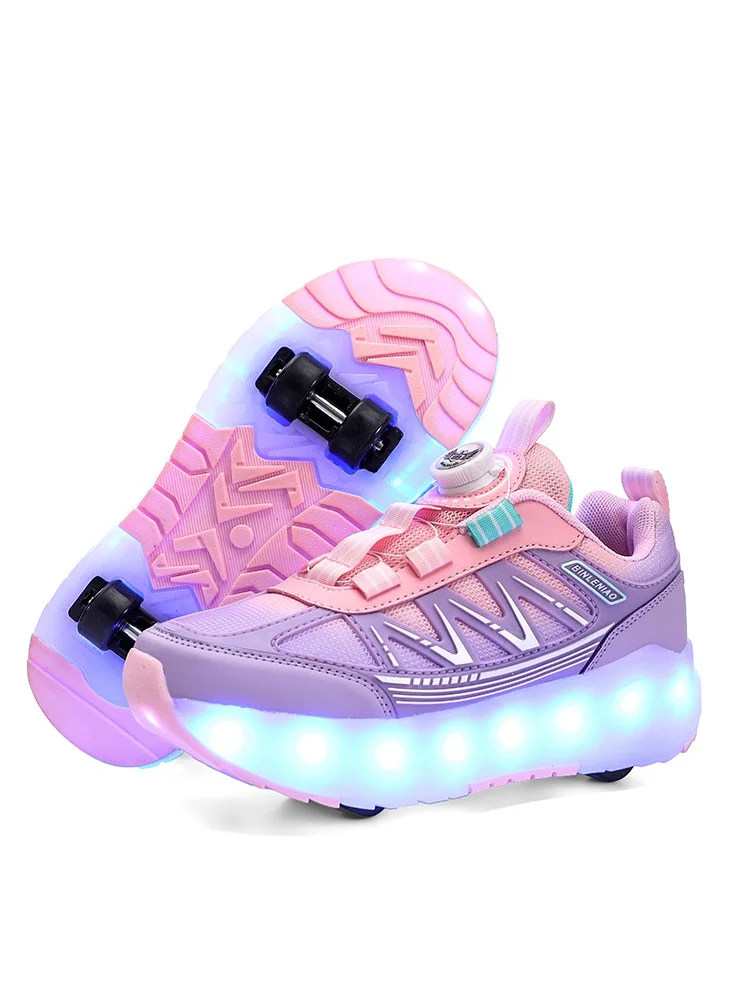 HFXC Roller Skates Shoes for Kids LED Light Up Rechargeable Sport Sneakers (Synthetic Fibre, 4 Wheels) sl2mm