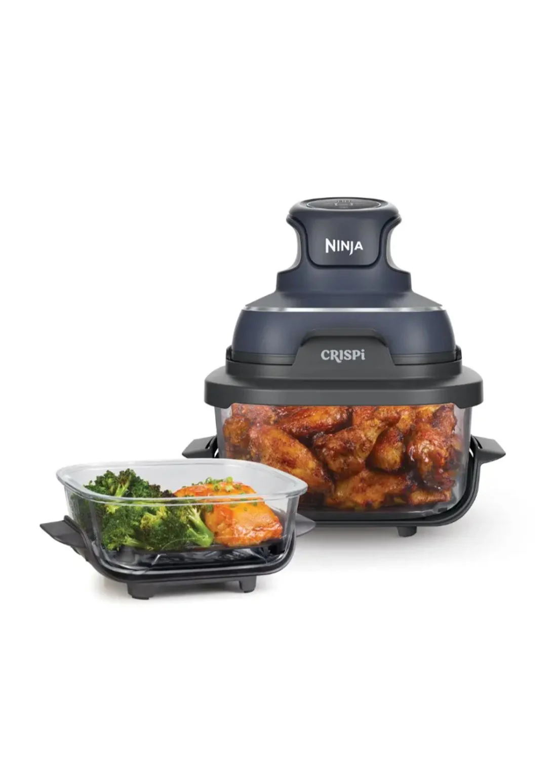 Premium 4-in-1 Glass Air Fryer Cooking System with Dual Containers (Cyberspace Gray, 1.4L & 3.8L) tk01z