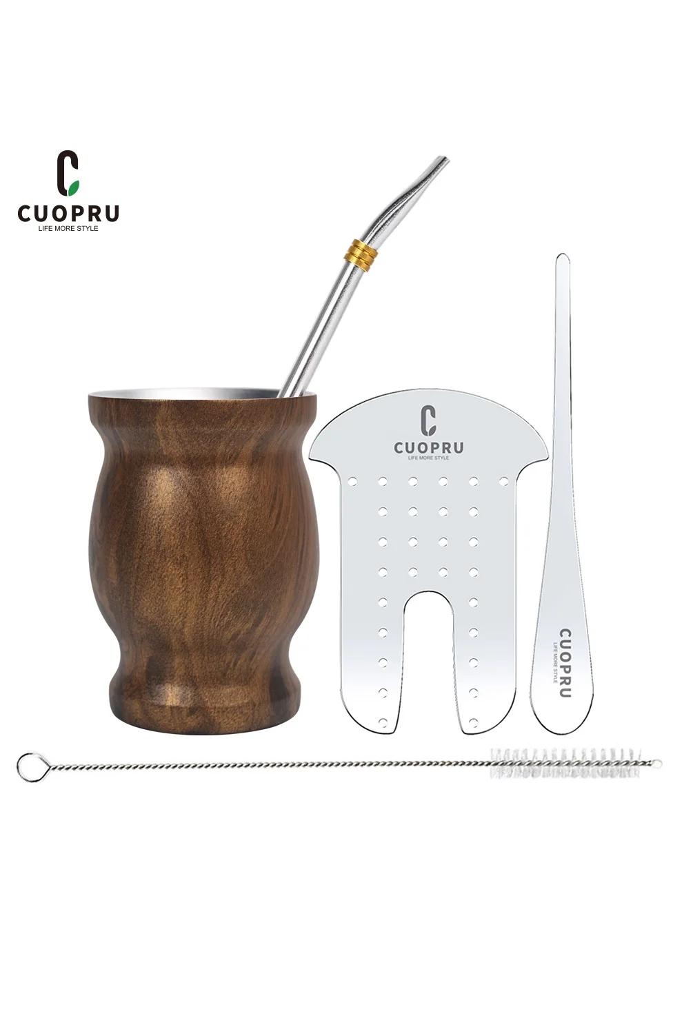 CUOPRU Yerba Mate Cup Set Argentinian Style Stainless Steel Tea Infuser with Straw (220 mL) 8ndnk