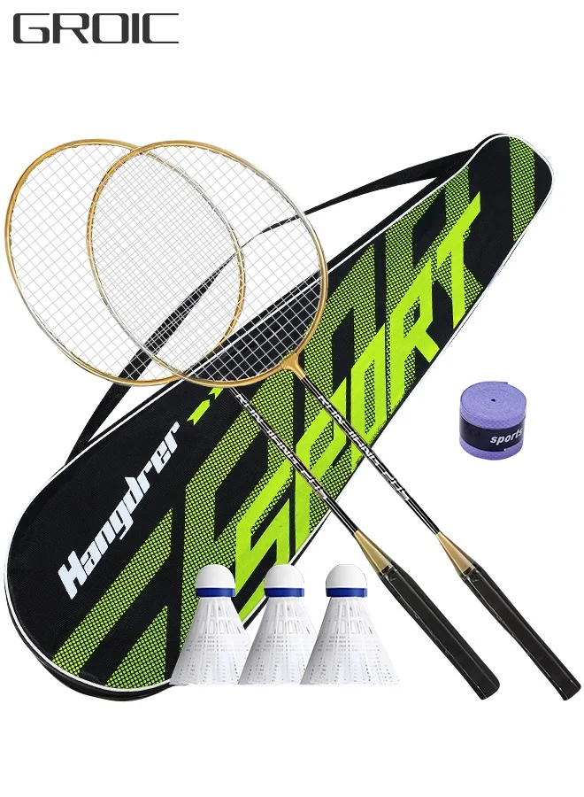 GROIC Badminton Set Professional Alloy Racket Kit with 3 Shuttlecocks and Carrying Bag (2-Piece) i4djl