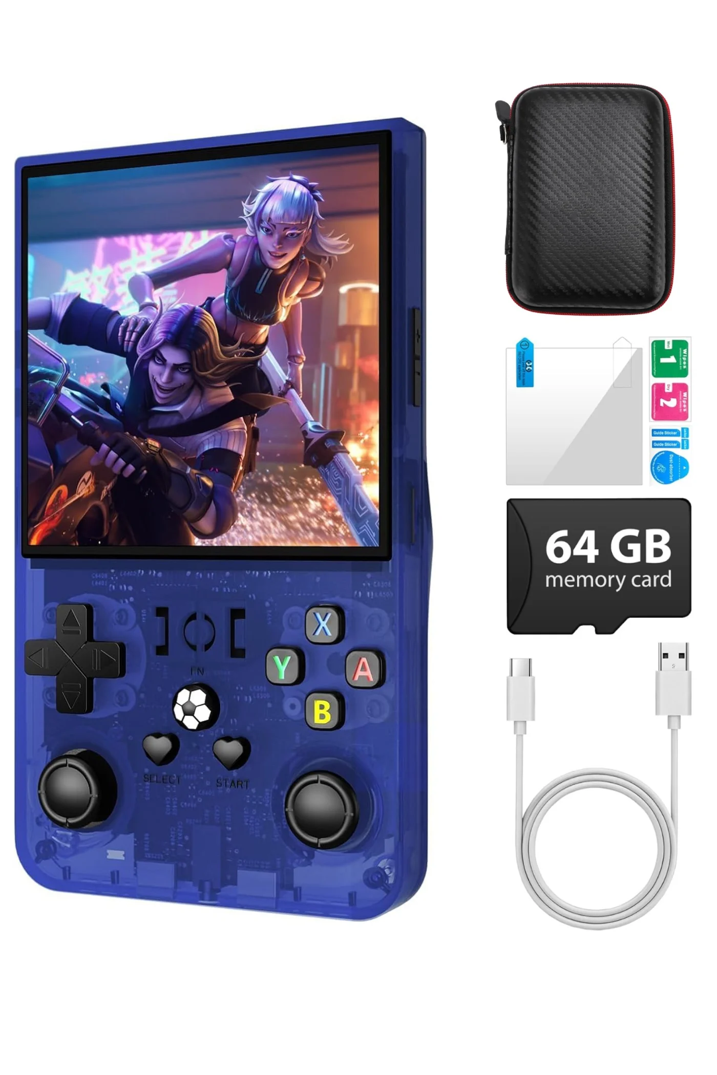 DIGI CORE R36 Max Retro Handheld Game Console 4 Inch IPS Screen Portable Gaming Device with 64GB Storage (Transparent Purple) ce9oy