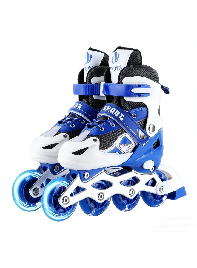 VTERLY Adjustable Inline Skates with Light Up Wheels for Kids Beginners (Blue, Size M EUR 33-37) 5f2im