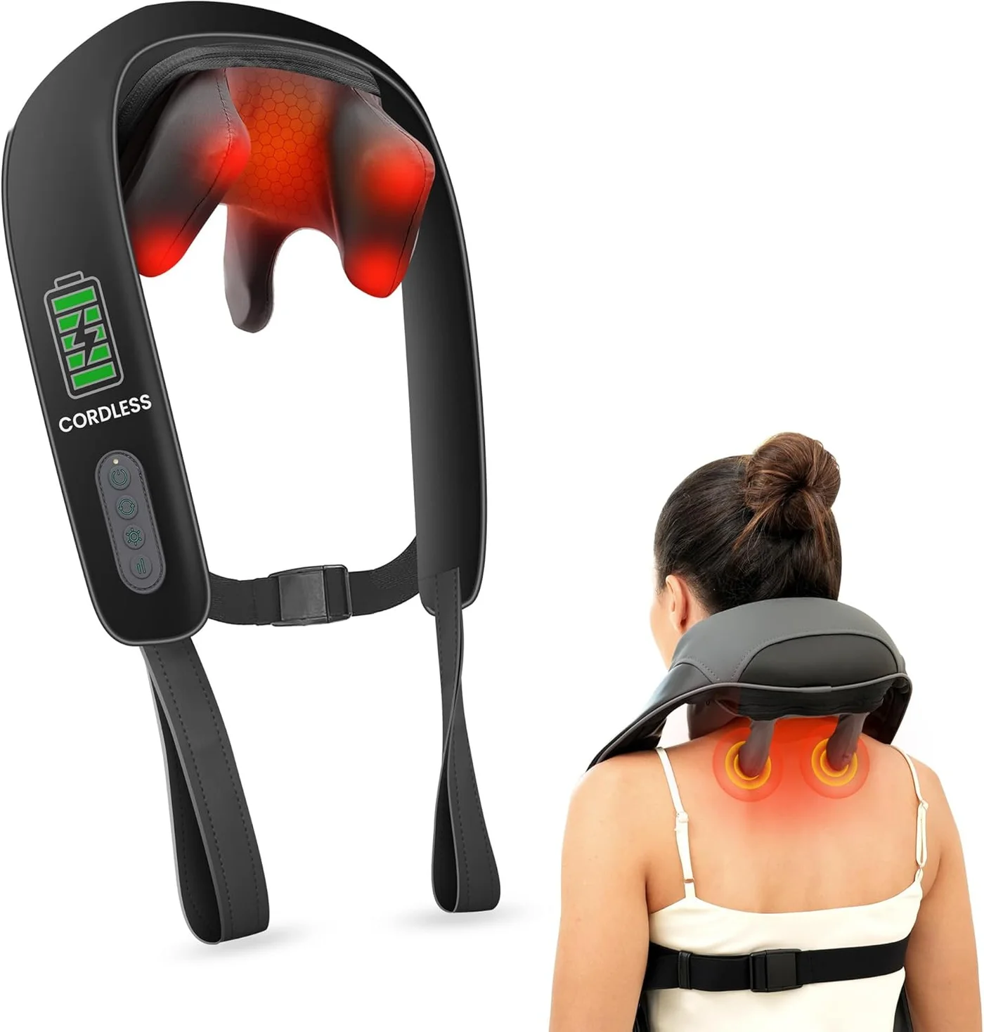 Premium Cordless Neck and Back Massager with Heat Therapy Deep Kneading Shiatsu Massage Device for Muscle Relaxation (Portable, Rechargeable) xo3ie