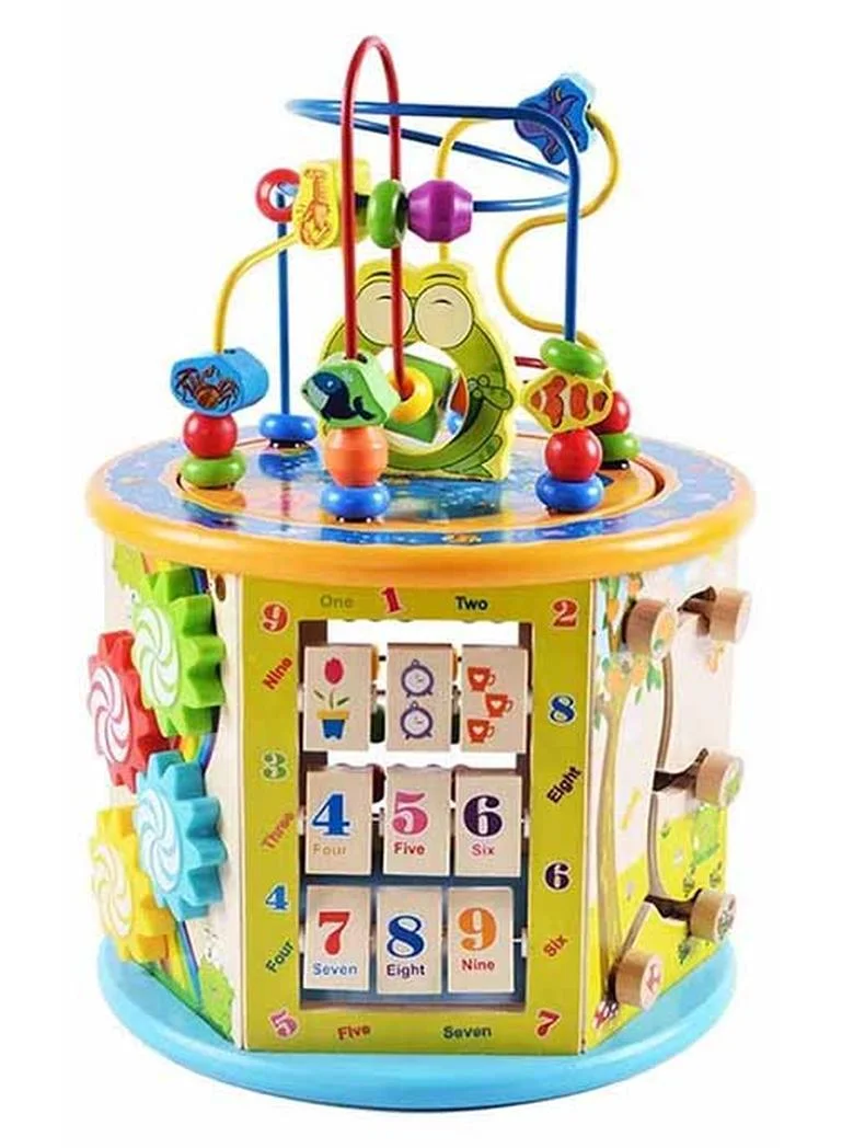 Premium 8-in-1 Wooden Activity Cube Educational Learning Center for Toddlers (Multicolor, 30 cm) lms2e