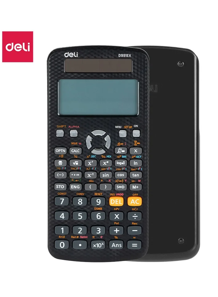 Deli Scientific Calculator 552 Functions Advanced Mathematical Tool with 10+2 Digits Display and Protective Slide Cover (Black) scusw