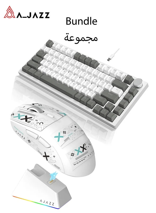A-jazz Mechanical Gaming Keyboard and Wireless Mouse Set with Magnetic Charging Dock (Red, 1 Set) g2v3d