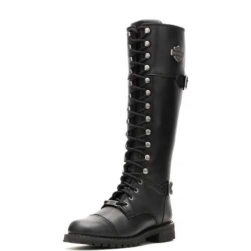 Premium Leather Motorcycle Fashion Boots for Women Durable Riding Footwear (Black, 38 EU) e57jc
