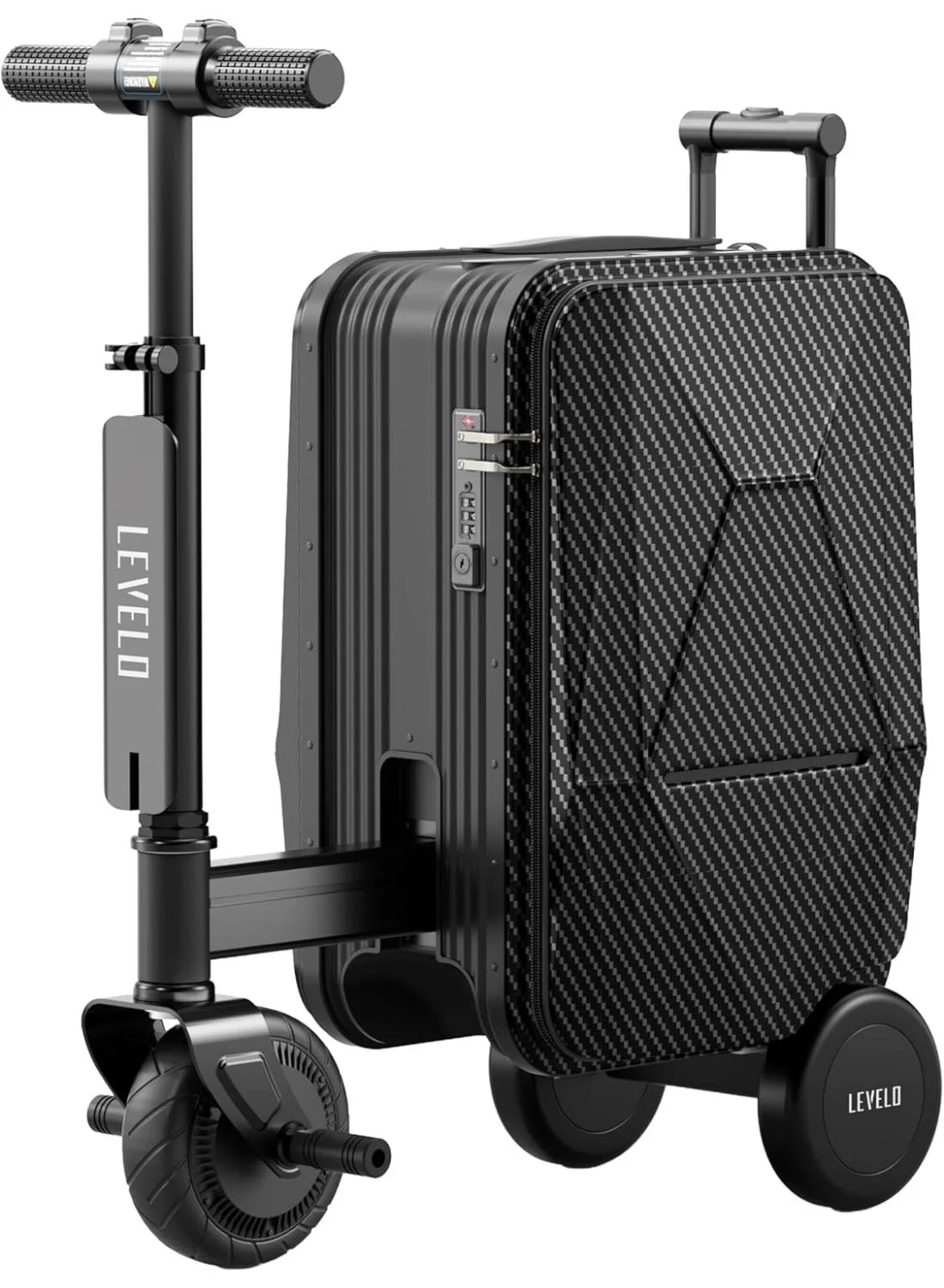 LEVELO Portable Electric Scooter Suitcase Premium Carbon Fiber Travel Luggage (Black, 20L) 3tj20