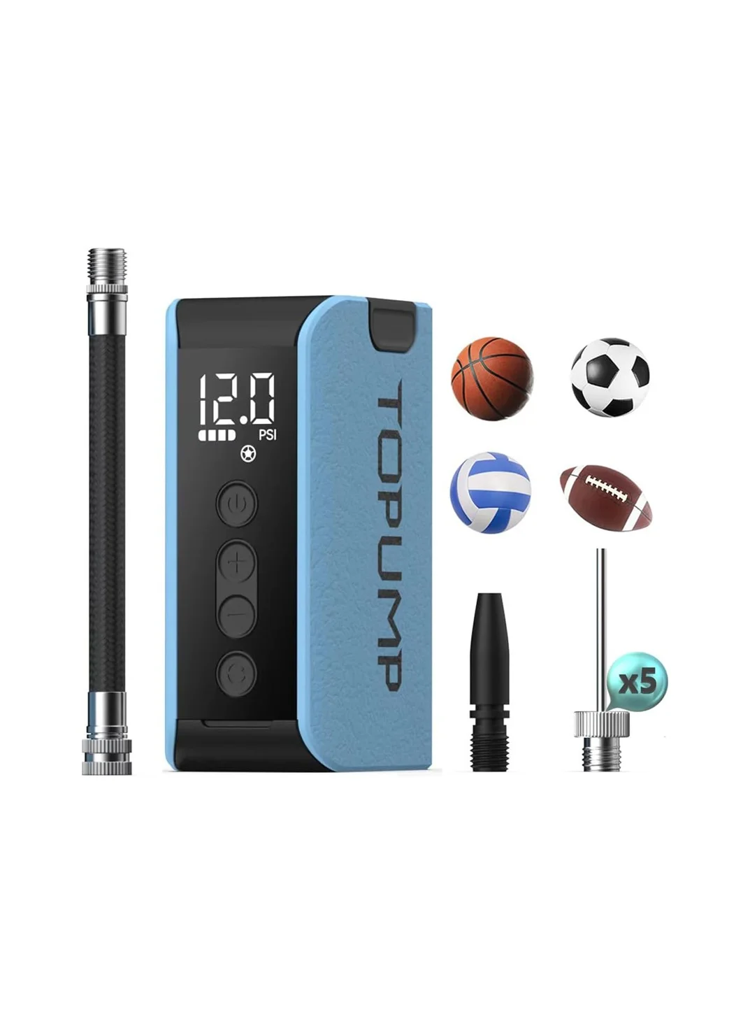 TOPUMP Electric Sports Ball Pump with Pressure Gauge, Portable Rechargeable Inflator and Deflator for Basketball, Volleyball, and Rugby (20 PSI) 6r2rw