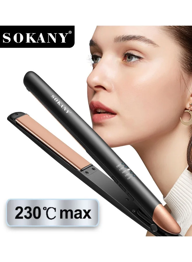Sokany 2-in-1 Hair Straightener and Curler Professional Ceramic Flat Iron with 5 Adjustable Heat Settings for All Hair Types bkglw