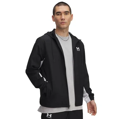 Premium Athletic Woven Windbreaker Jacket Lightweight Water-Resistant Outerwear for Men (Black, Medium) xd6va