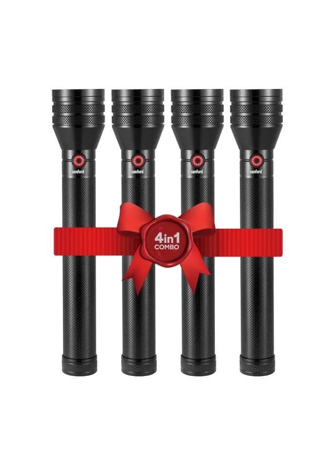 Sanford Rechargeable LED Searchlight Tactical Camping Flashlight (Aluminum, 4-Pack, 20W, 400 Lumens) okmyv