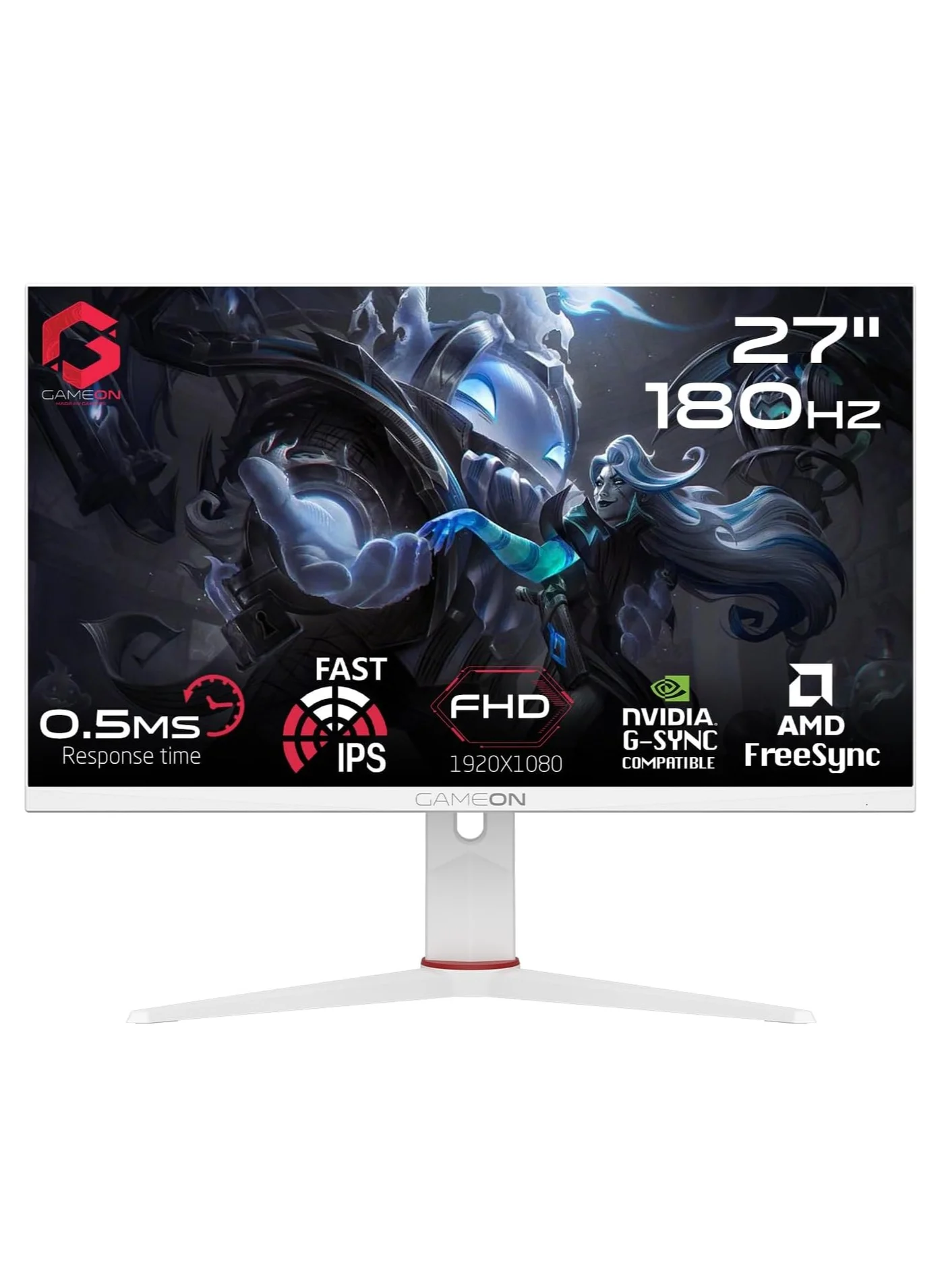 GAMEON Artic Pro Gaming Monitor 27-inch FHD 180Hz Fast IPS LED Display with Adaptive Sync (White, 27-inch) 3o97k