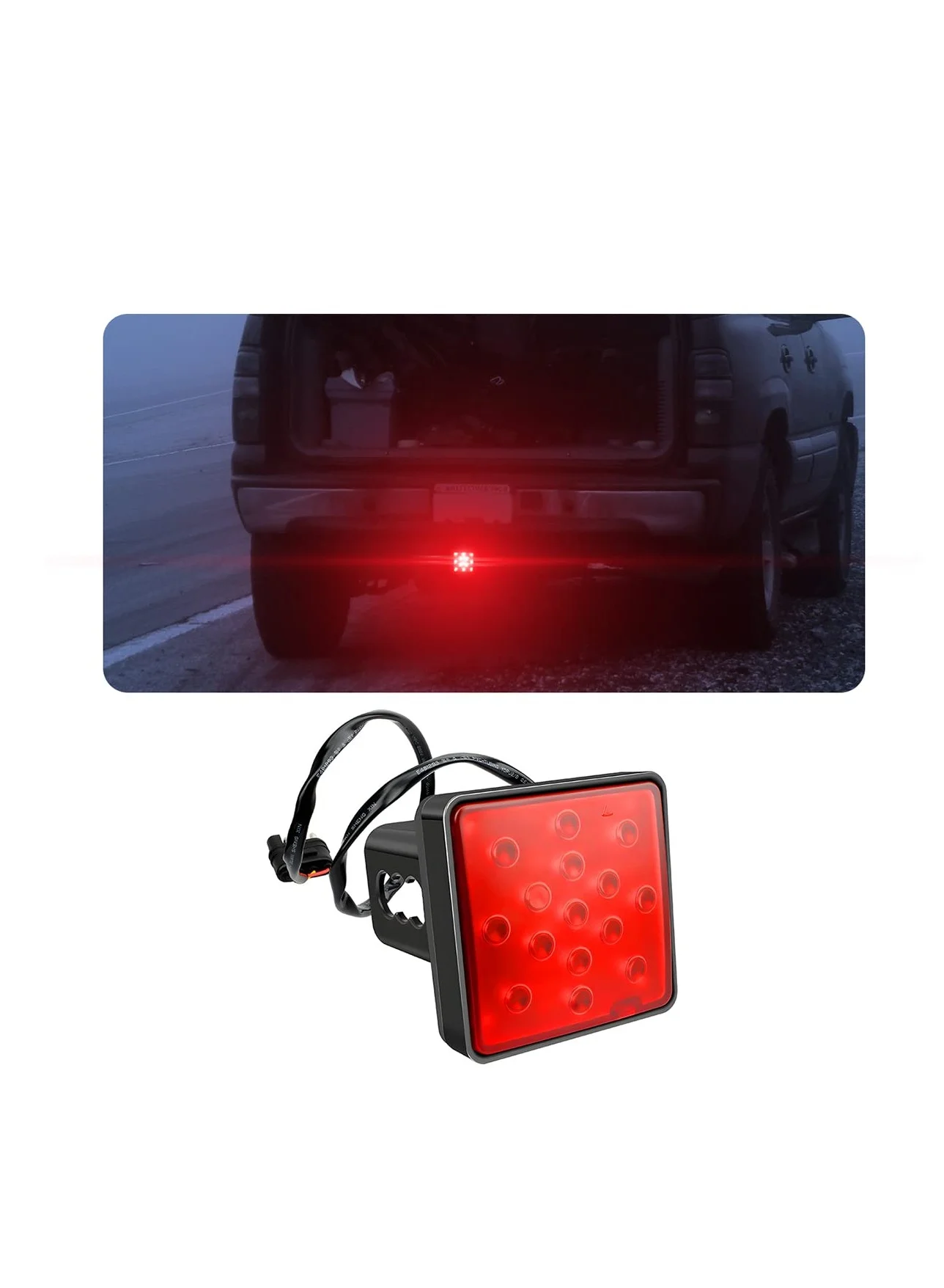 Excefore Trailer Hitch Brake Light 15 LED Square Tail Light (Red Lens, 2-inch Receiver) 9dz23