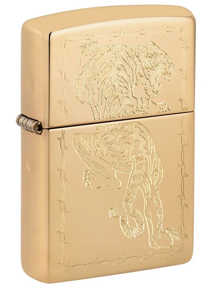 Premium Tiger Design Windproof Lighter High Polish Brass Finish (One Size) 82p33