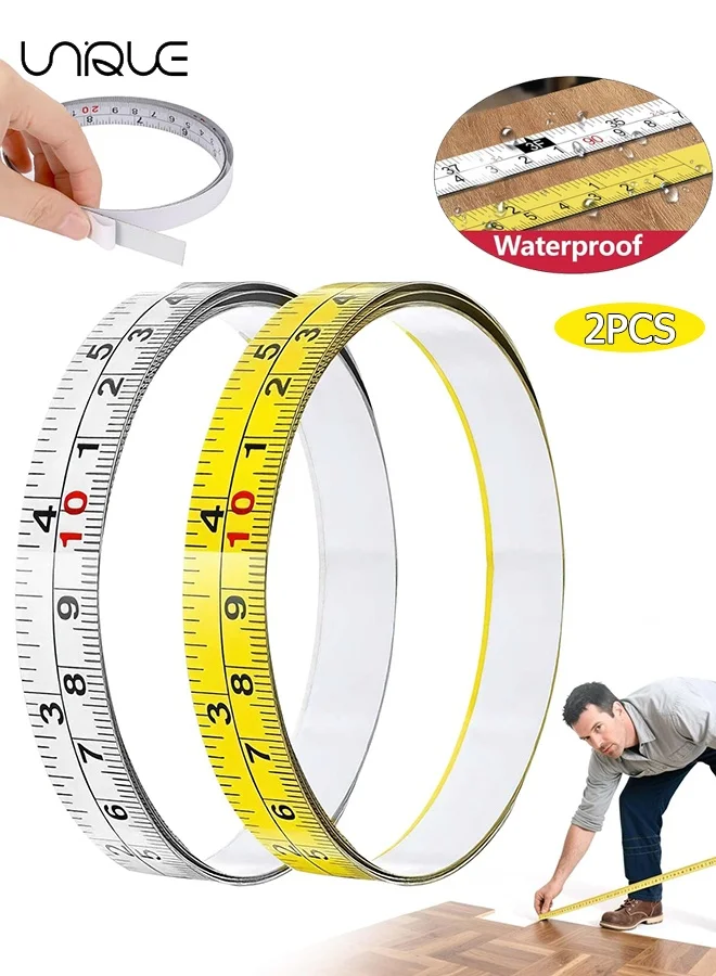 Unique Adhesive Measuring Tape Ruler (100 cm) - Self-Adhesive Metal Scale for Woodworking and Workbench - 2 Pack (White) s3ojk