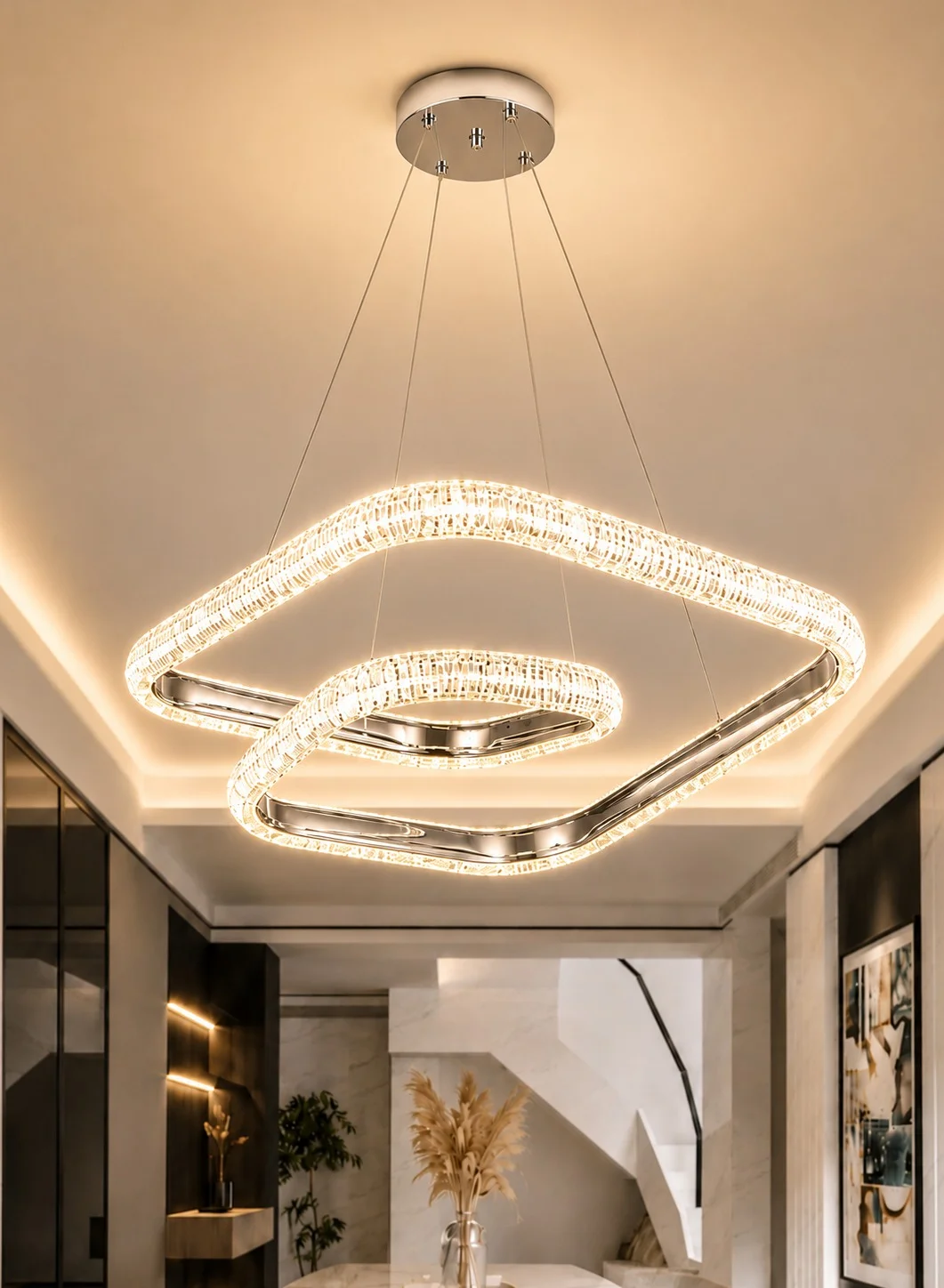 AL THURAYAT Modern LED Pendant Chandelier Geometric Ceiling Light (Silver, 40 cm) mi2by