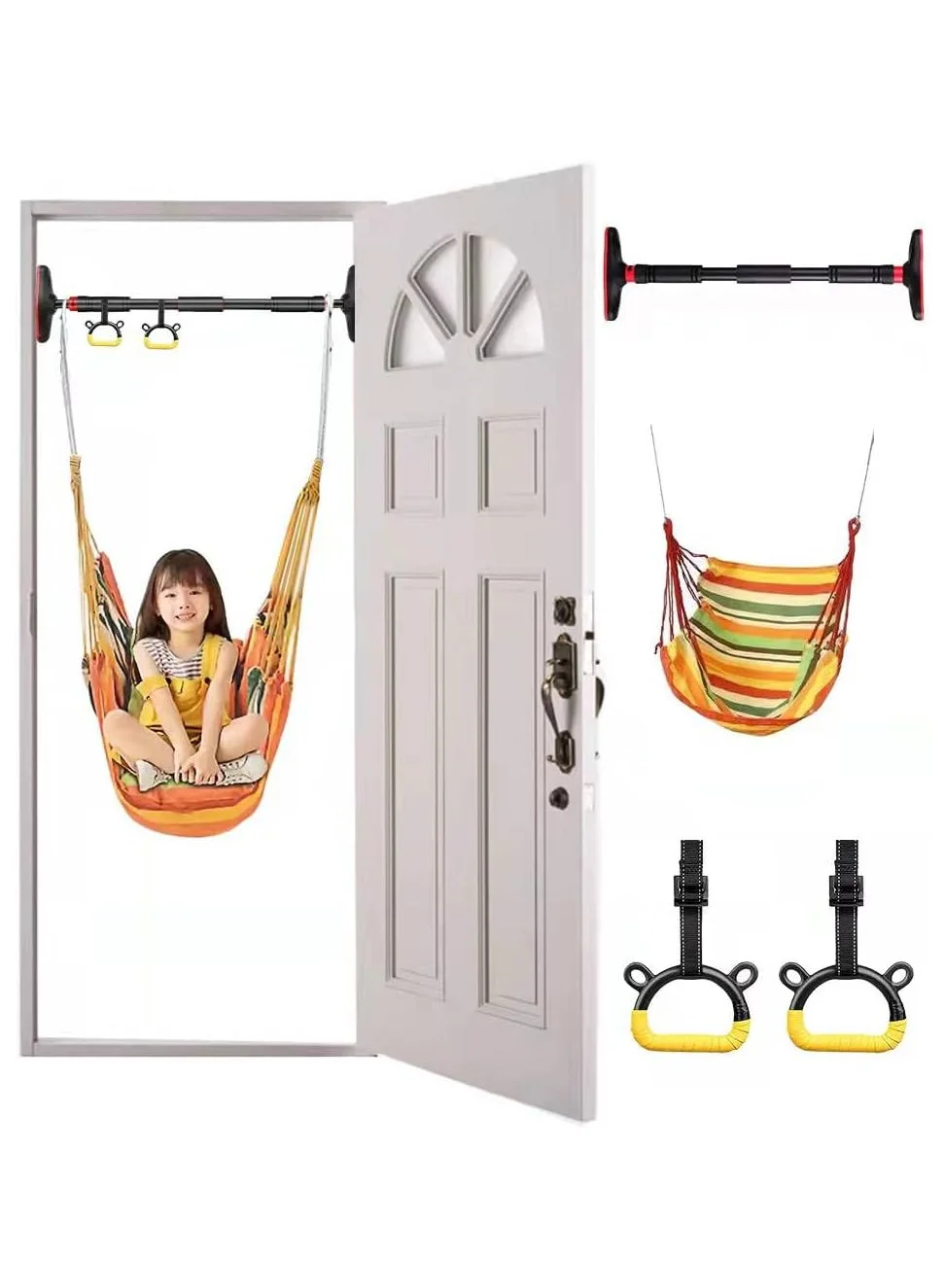AUTOYSUR Indoor Doorway Gym Set for Kids with Swing Chair and Pullup Bar (Yellow) 2xlea